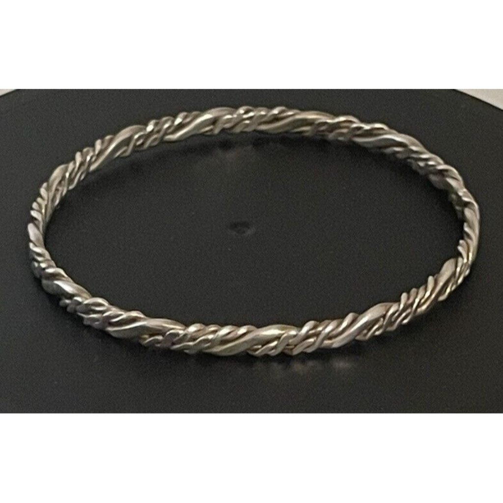 925 Sterling Silver Flat Twisted Cable Bangle Bracelet Sz 775 Mexico Vintage 46$